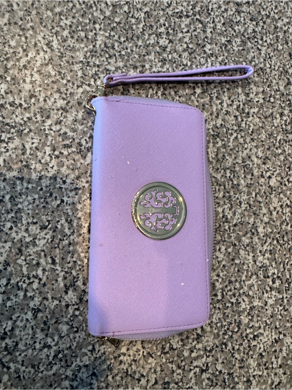 Lilac Zip-Around Wristlet Card Holder with Medallion Accent